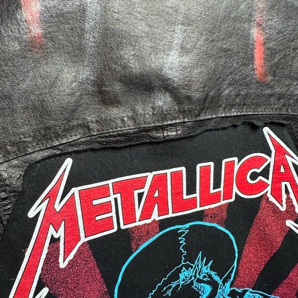 Metallica Leather Jacket Upcycle hand colored and decorated well loved - Picture 8 of 17
